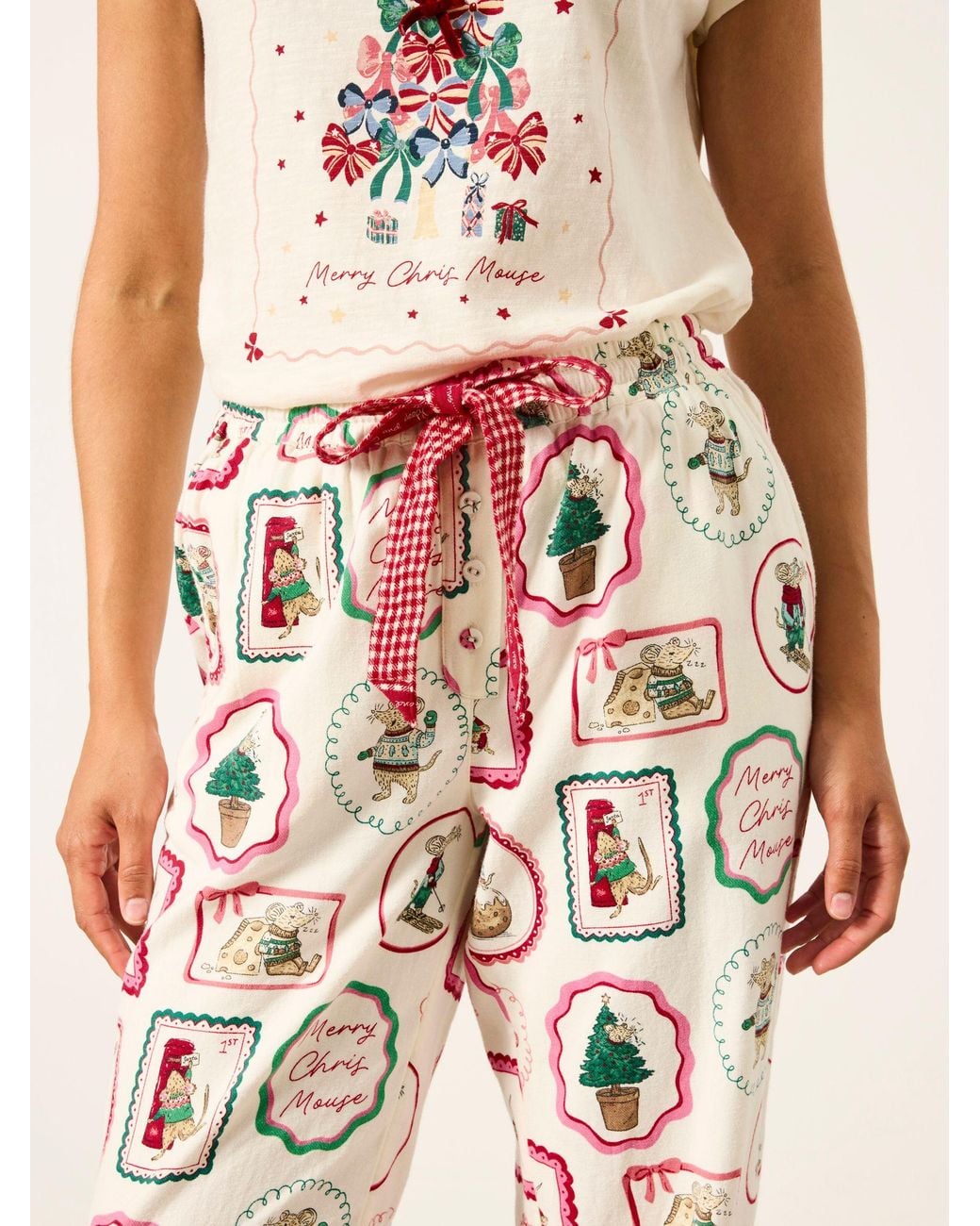 FatFace Pink Shelter Harper Mouse Cuffed Pyjama Bottoms
