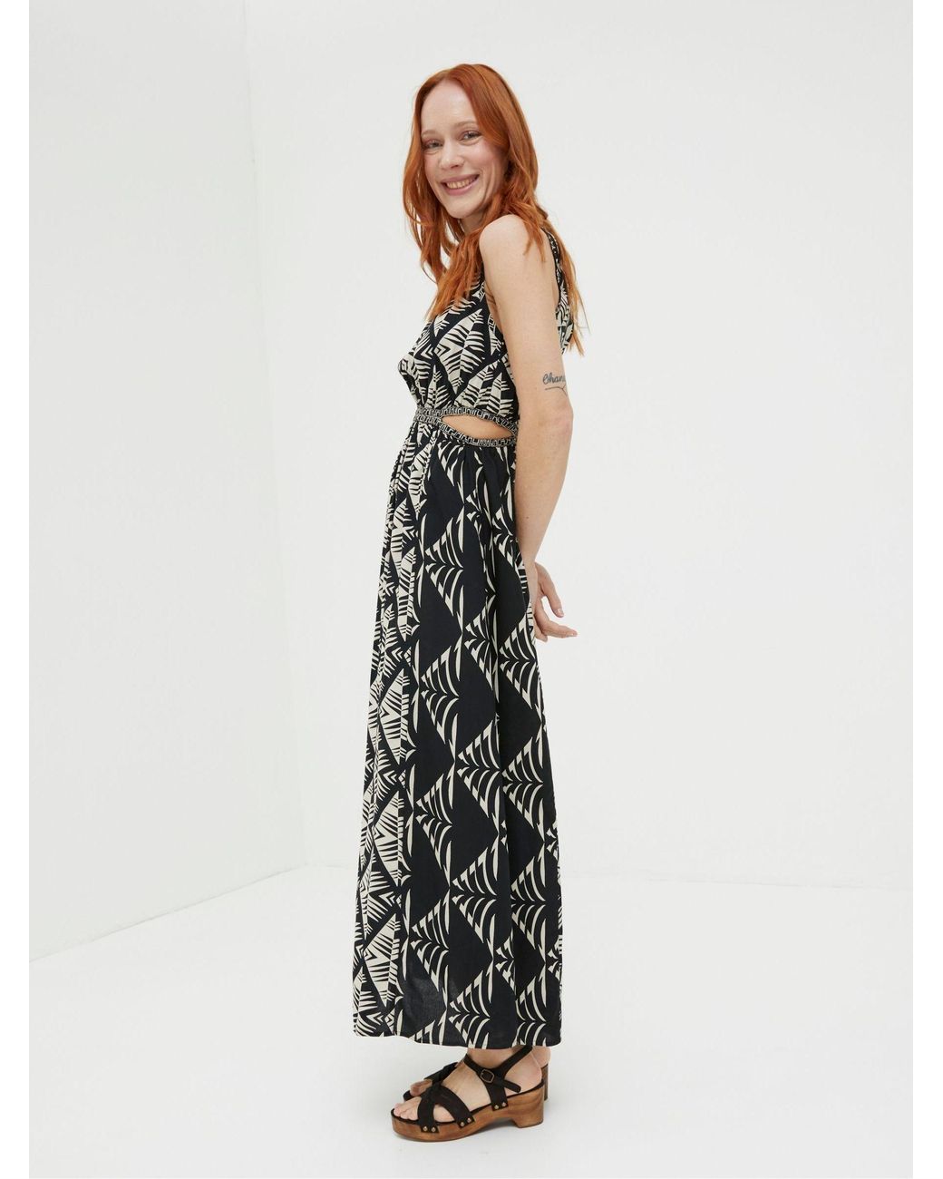 FatFace White Fatface Harrie Geo Cut Out Midi Beach Dress