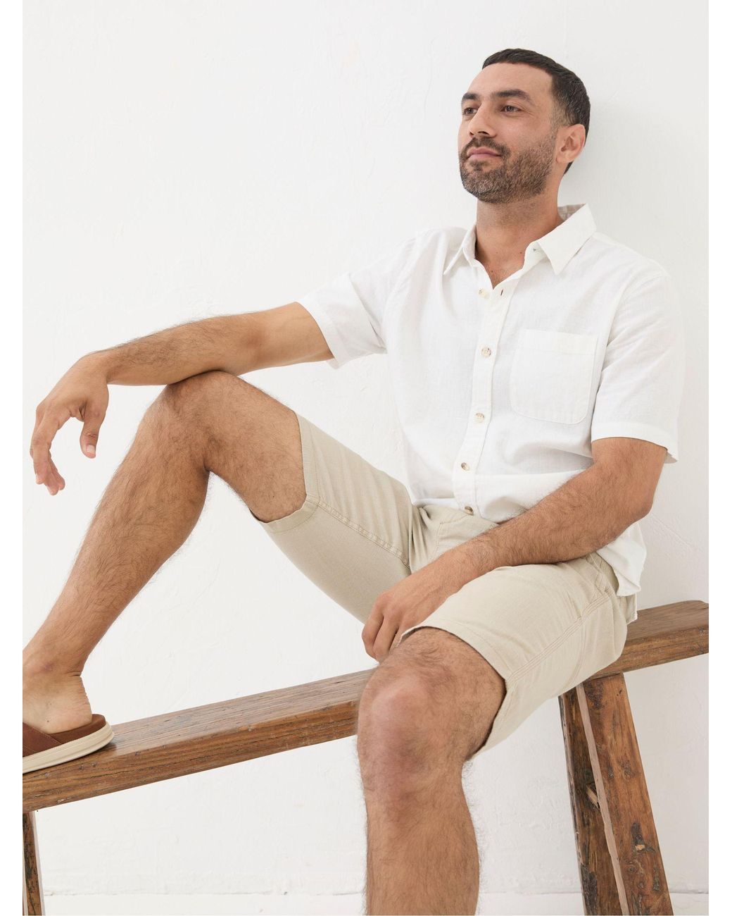 FatFace Natural Linen Flat Front Chino Shorts for men