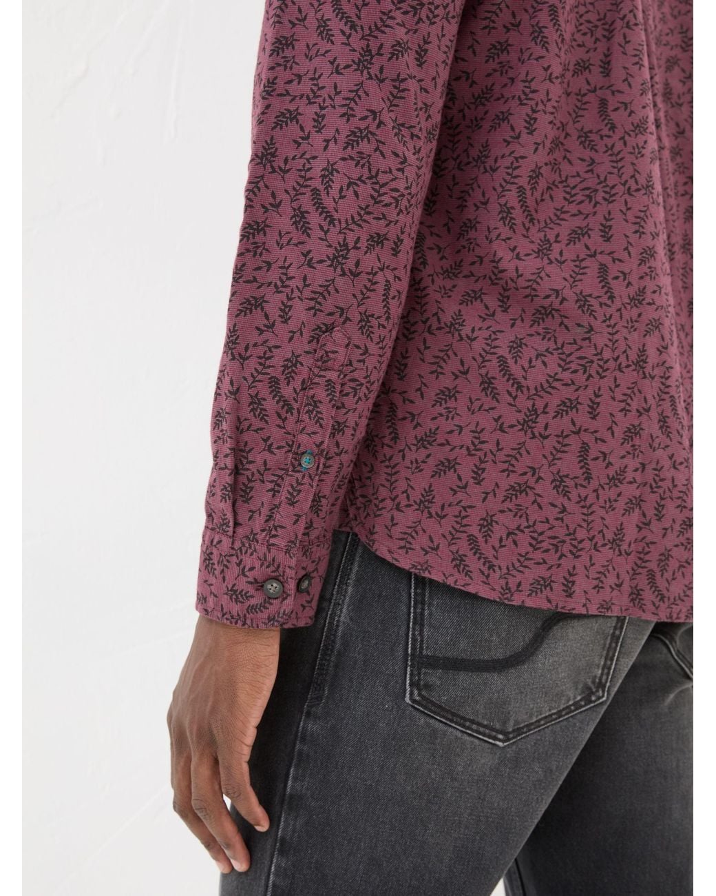 FatFace Purple Fatface Long Sleeve Vine Print 100% Cotton Shirt for men