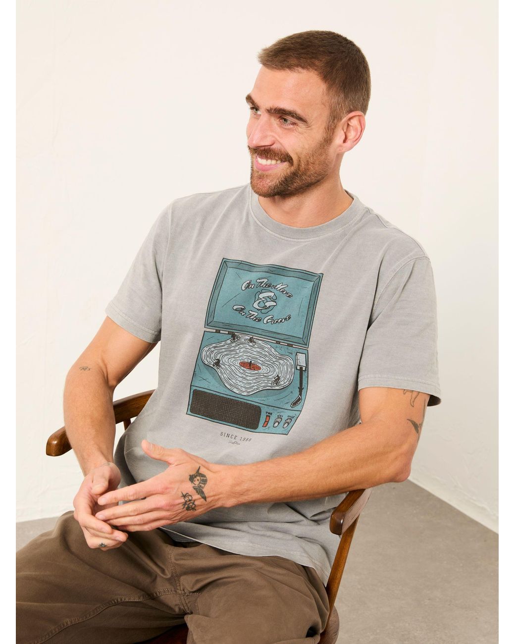 FatFace Gray Vinyl Bike Graphic Tshirt for men