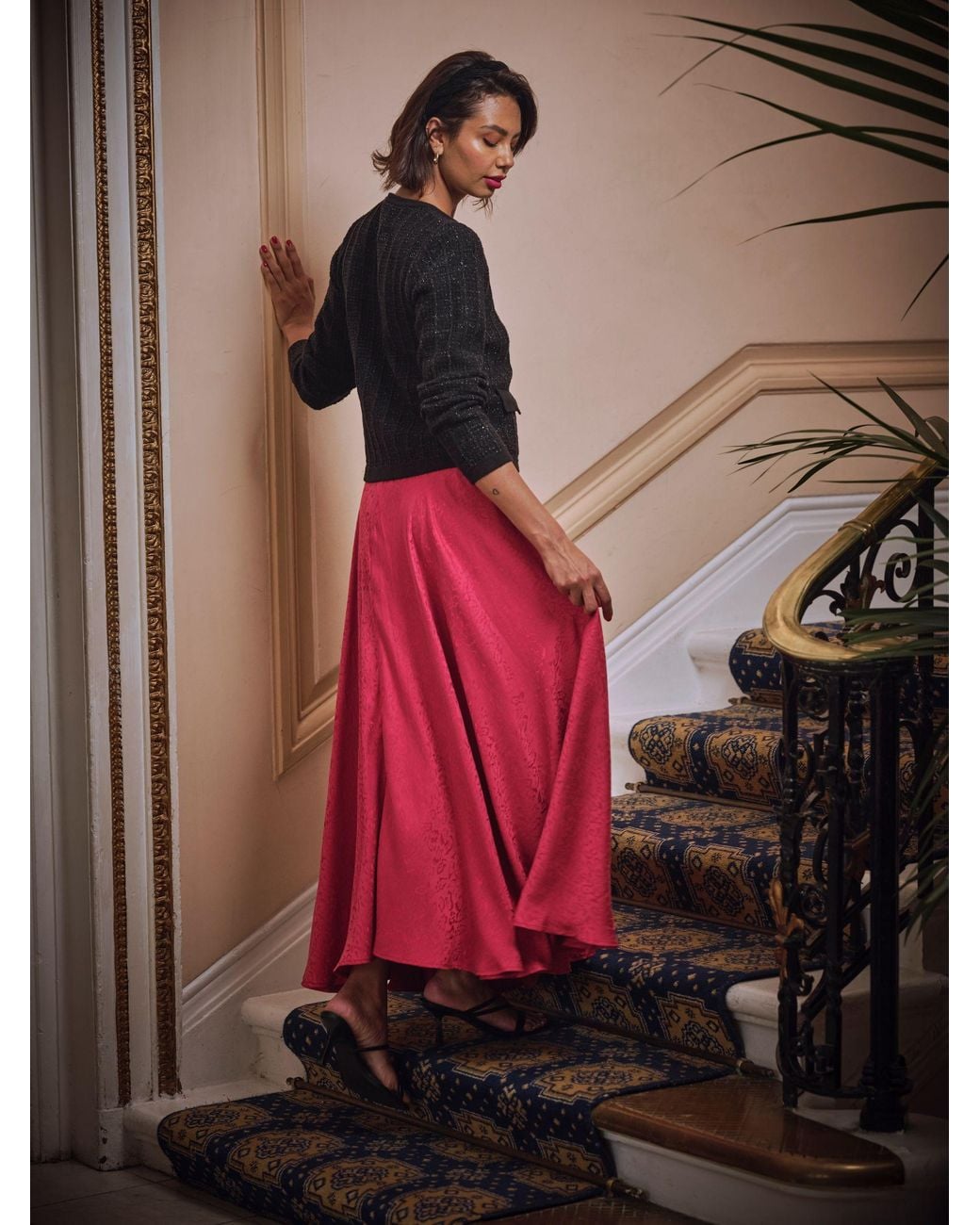 FatFace Red Malia Jacquard Midi Skirt