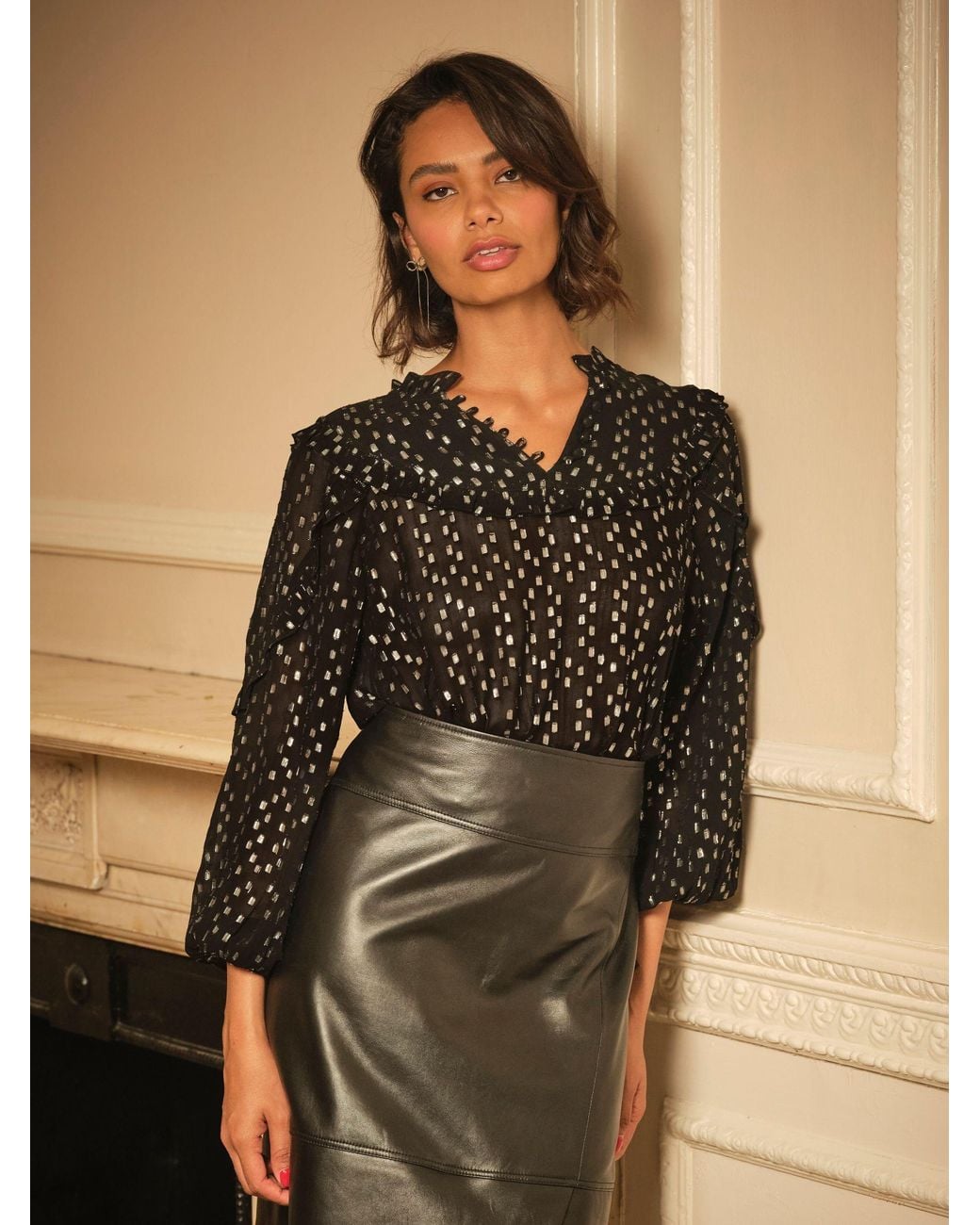 FatFace Brown Olie Metallic Blouse