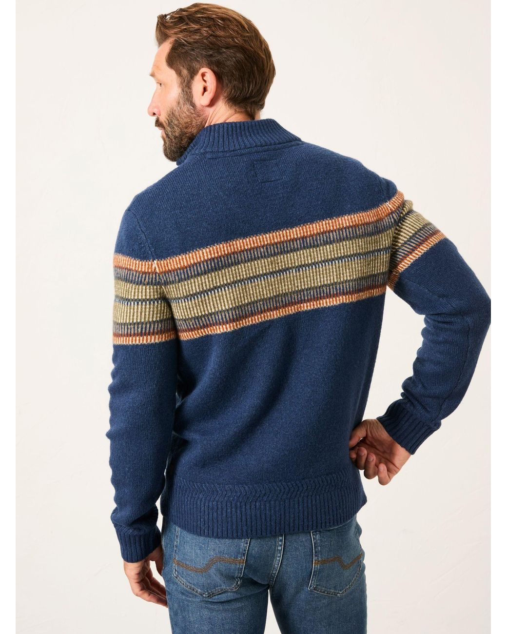 FatFace Blue Runswick Half Zip Neck Knitted Jumper for men