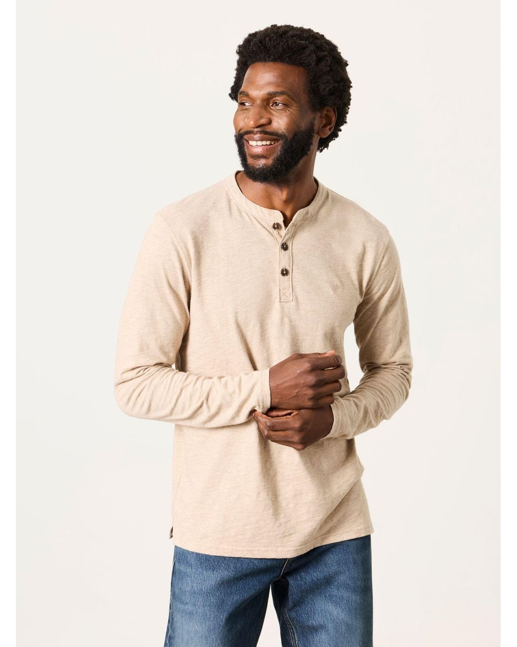 FatFace Natural Woodside Long Sleeve Henley Top for men