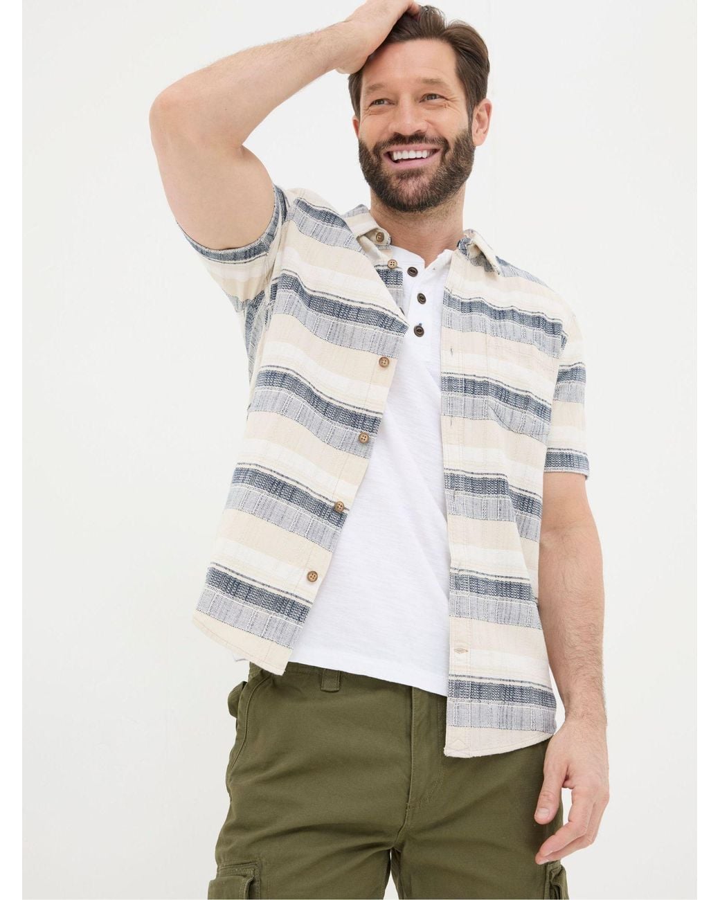 FatFace White Short Sleeve Milo Stripe Shirt for men