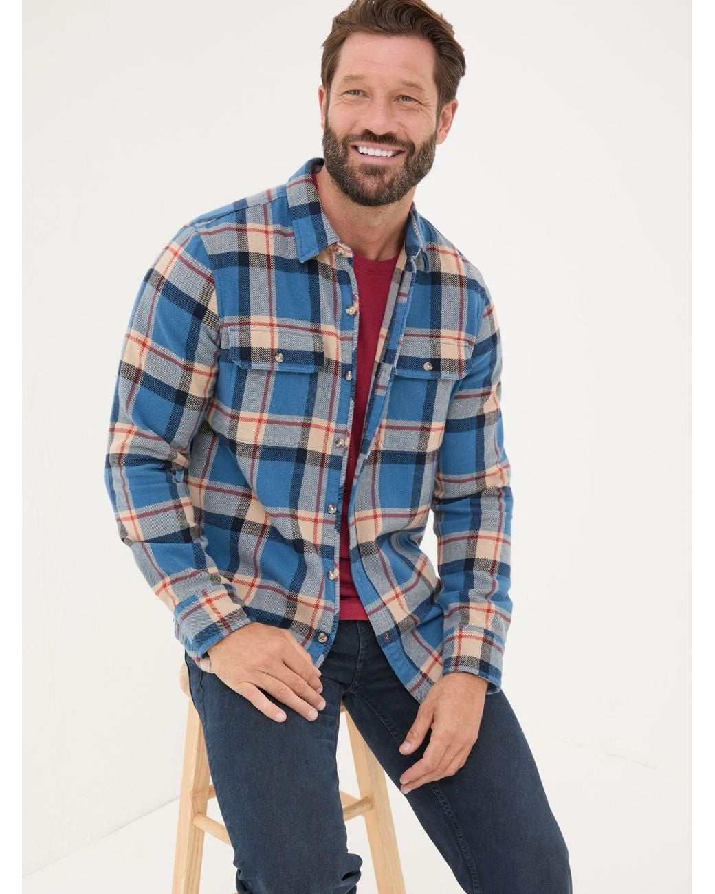 FatFace Gray Long Sleeve Borne Check 100% Cotton Shirt for men