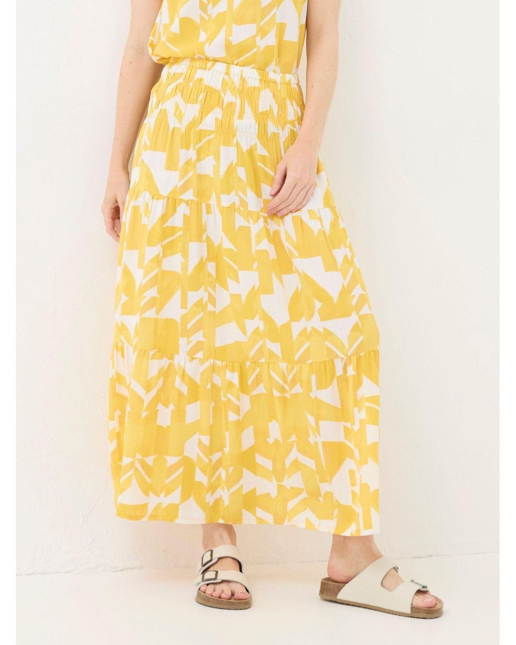 FatFace Yellow Marina Med Geo Cotton/Linen Mix Maxi Skirt