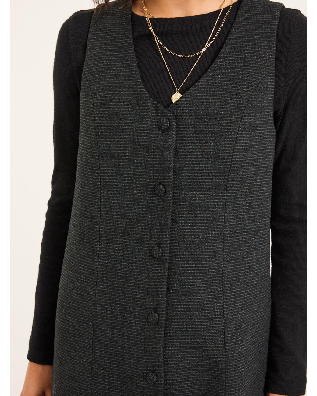 FatFace Black Binny Regular Tweed Pinny Mini Dress