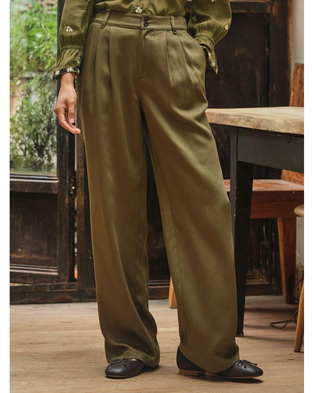 FatFace Green Ginger Wide Leg Trousers