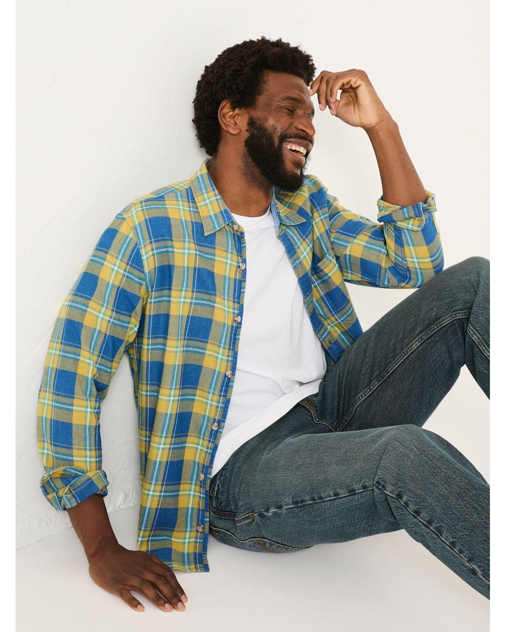 FatFace Blue Long Sleeve Mead Check Shirt for men