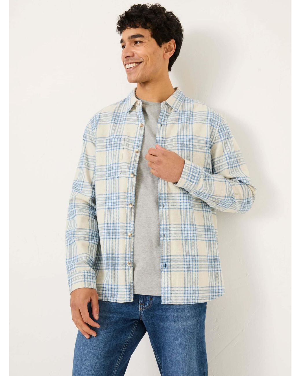FatFace White Long Sleeve Hove Check Shirt for men