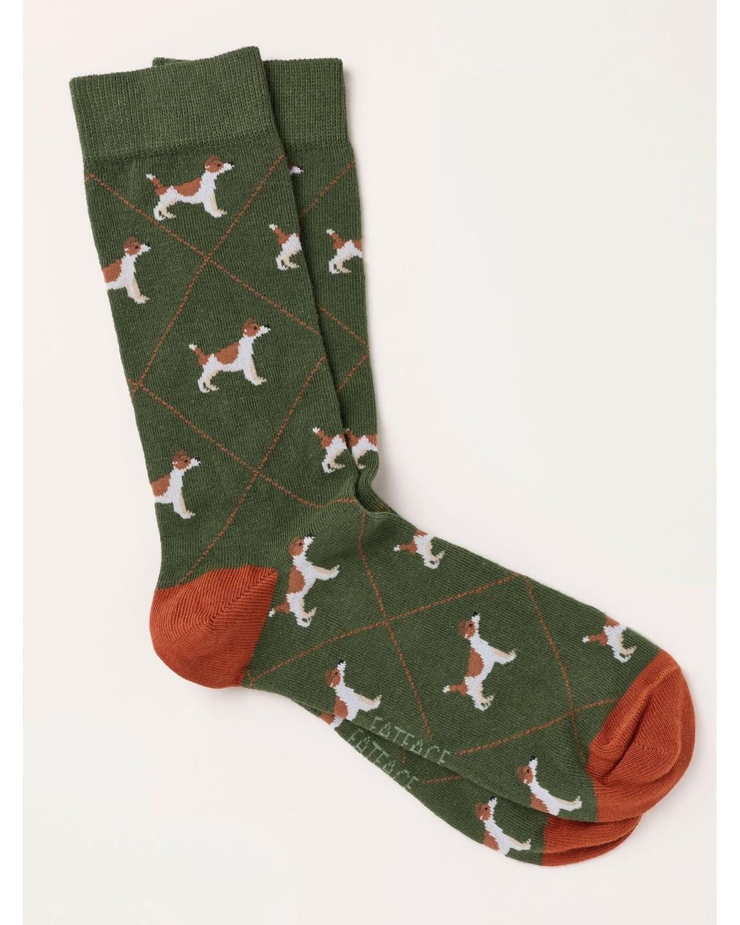 FatFace Green Fatface Dog Argyle Socks for men