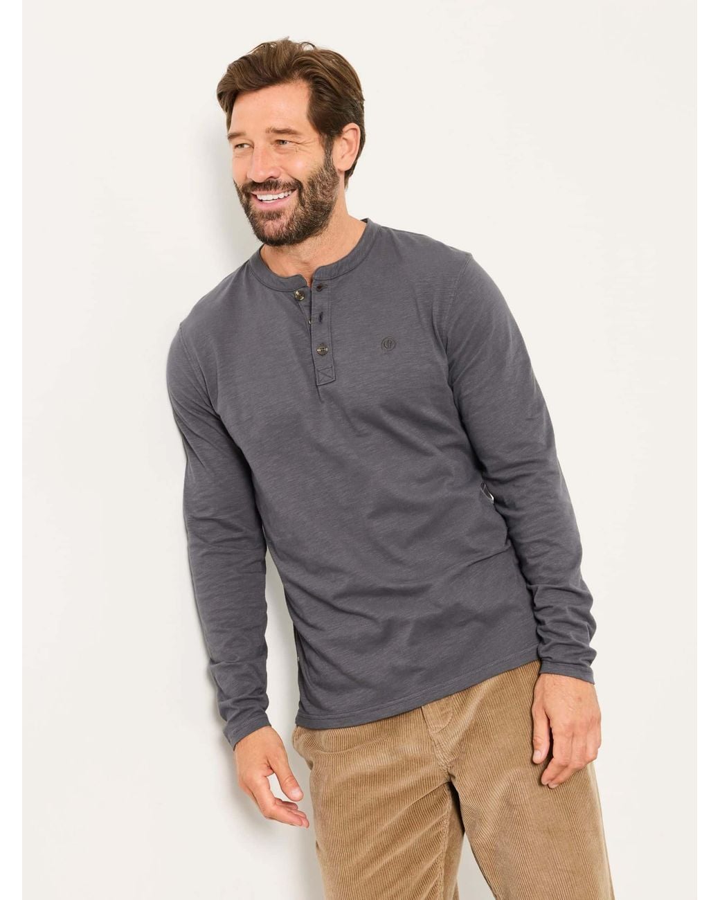 FatFace Gray Woodside Long Sleeve Henley Top for men