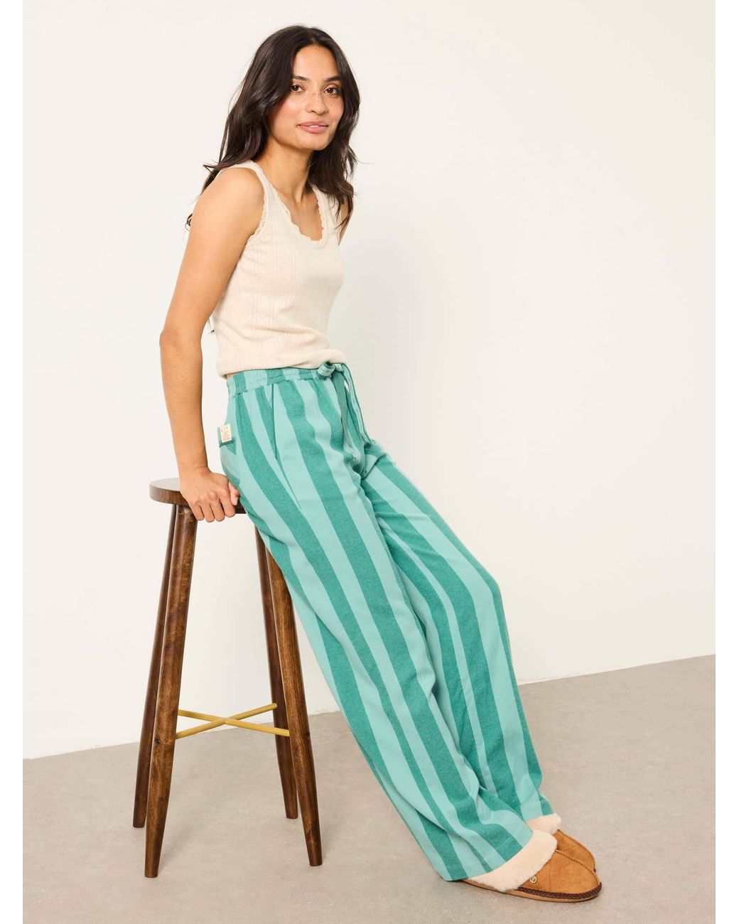 FatFace Green Lola Stripe Wide Leg Pyjama Bottoms