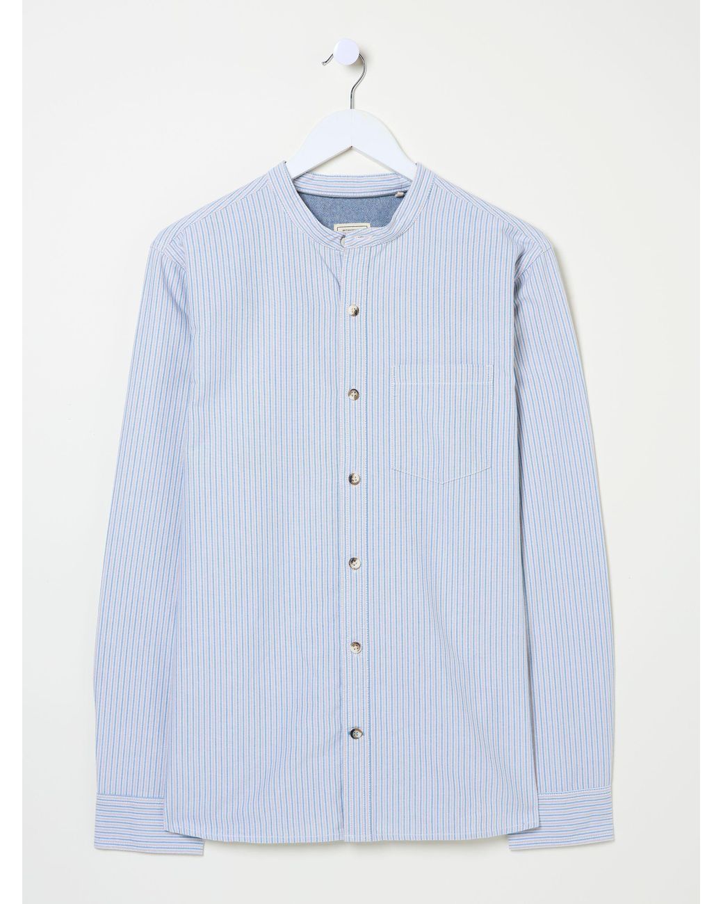 FatFace White Long Sleeve Stripe Grandad Shirt for men