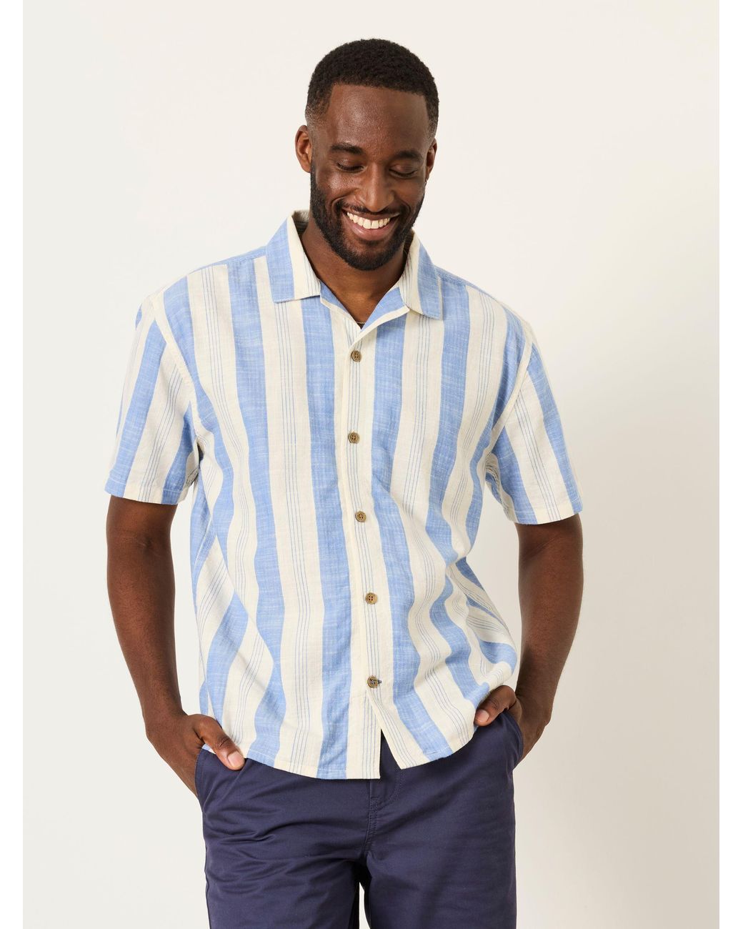FatFace Blue Short Sleeve Relaxed Fit Cove Wide Stripe Shirt for men