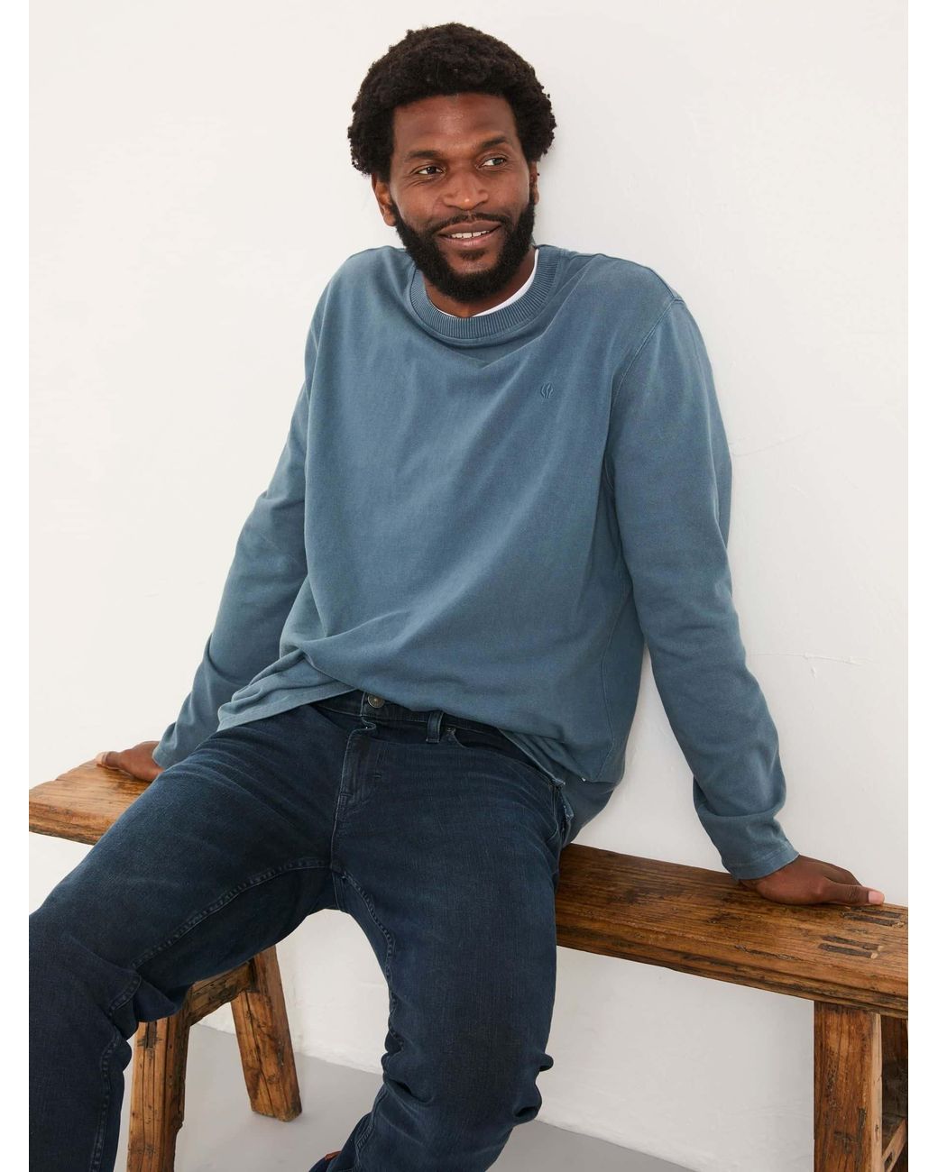 FatFace Blue Alton Long Sleeve Heavyweight Relaxed Fit T-Shirt for men