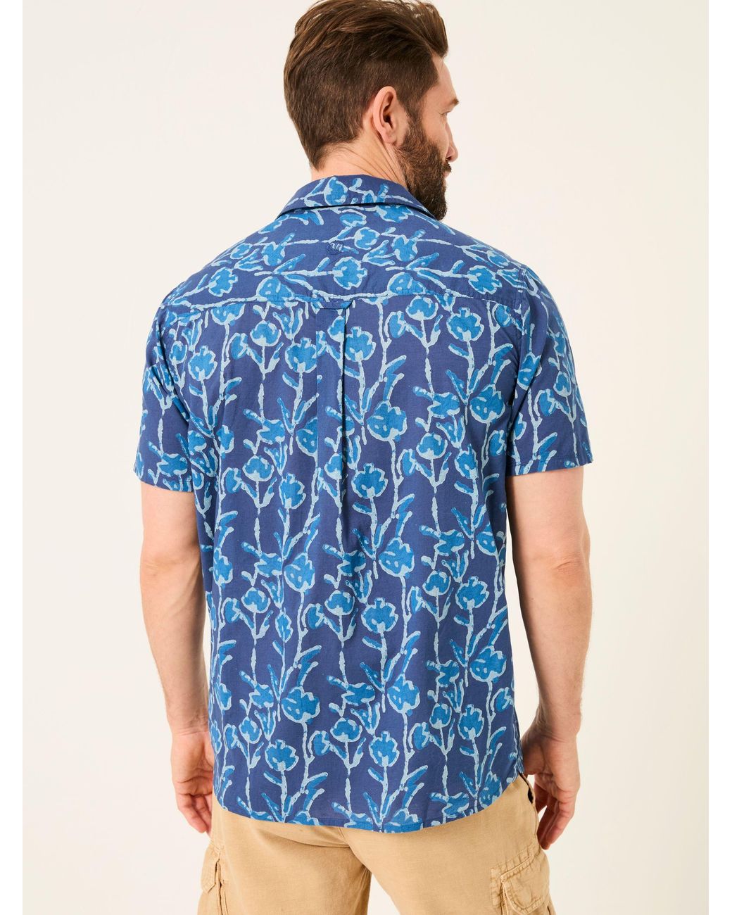 FatFace Blue Short Sleeve Sprig Print 100% Cotton Shirt for men