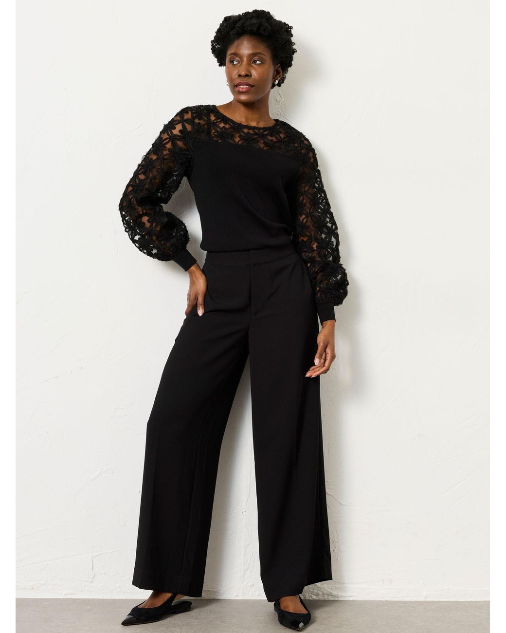 FatFace Black Julia Satin Back Crepe Wide Leg Trouser