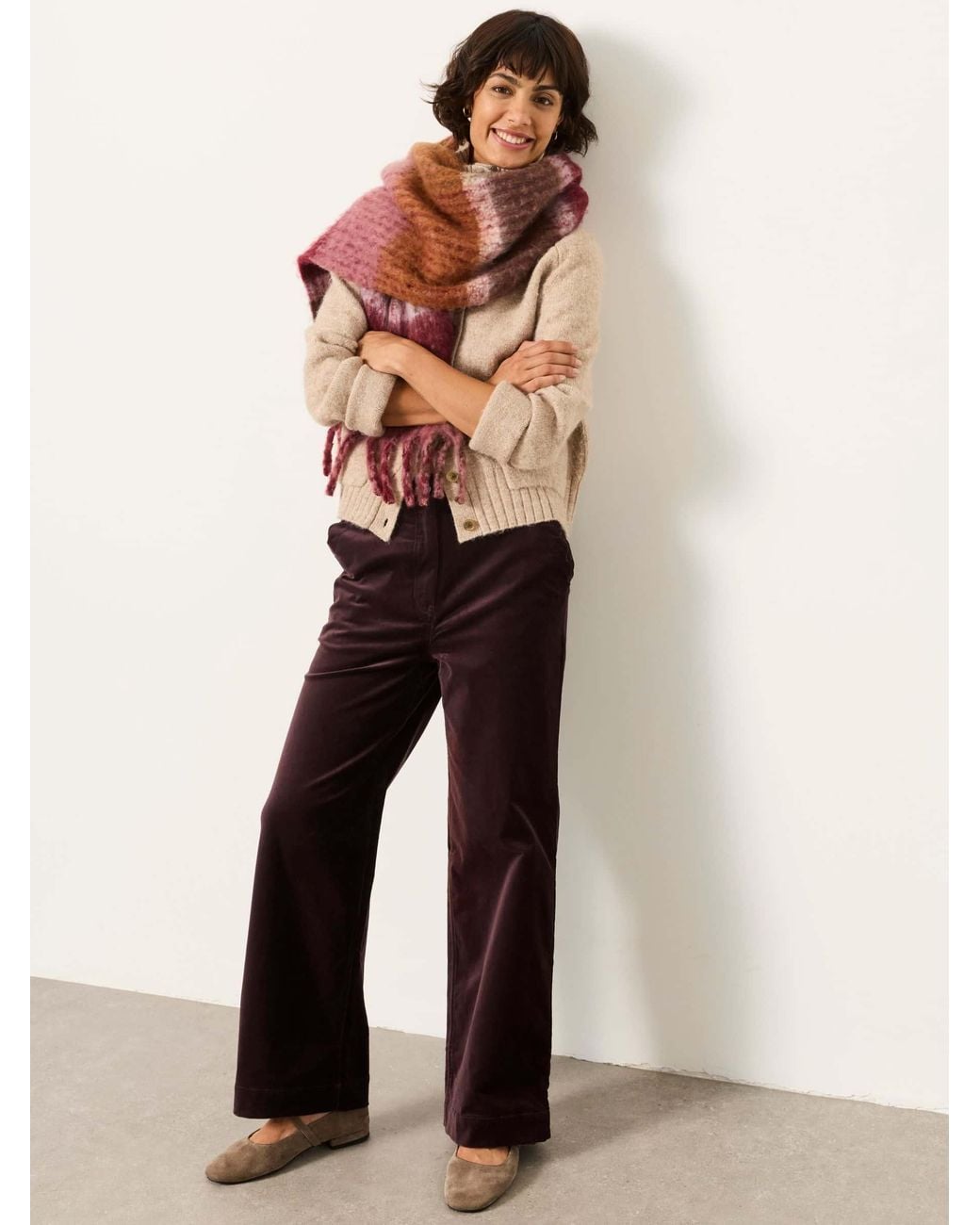 FatFace Brown Hove Velvet Wide Leg Trousers