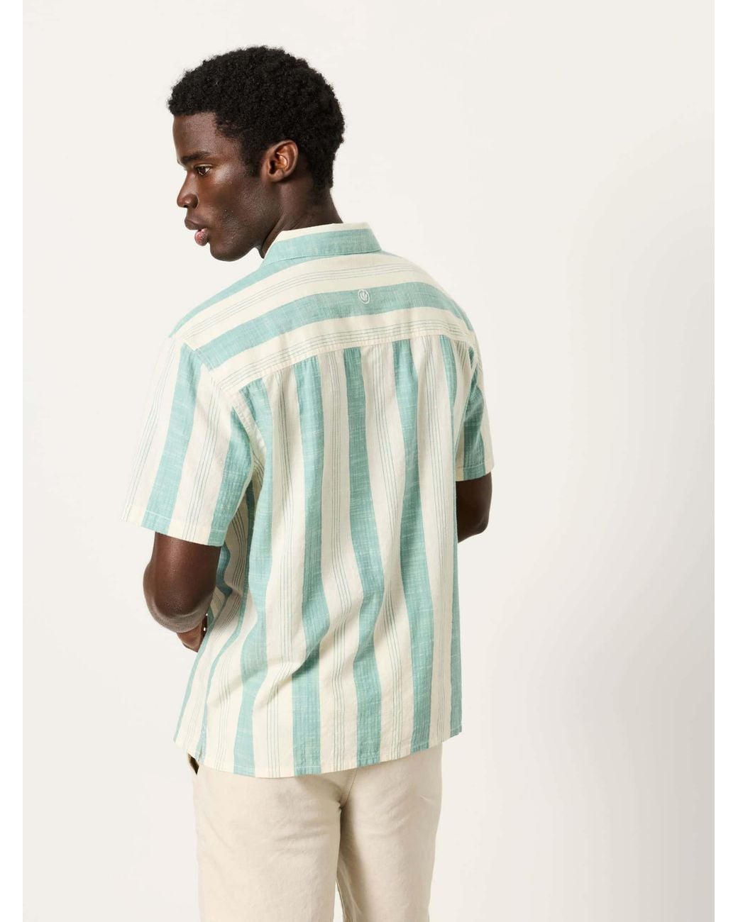 FatFace Blue Short Sleeve Relaxed Fit Cove Wide Stripe Shirt for men