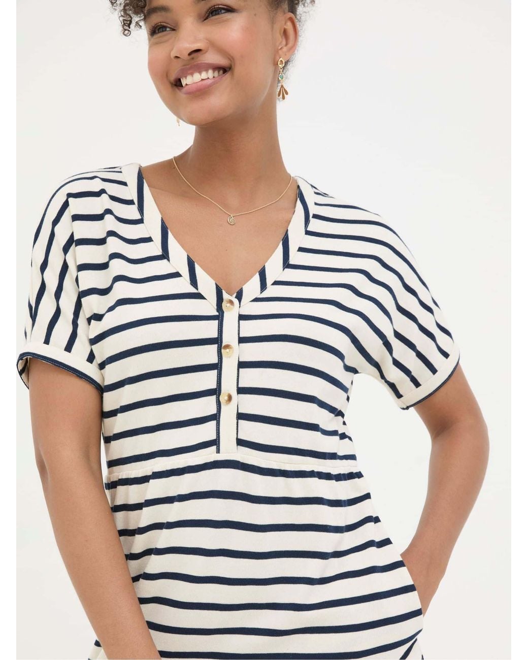 FatFace White 100% Cotton Maisey Stripe Jersey Dress