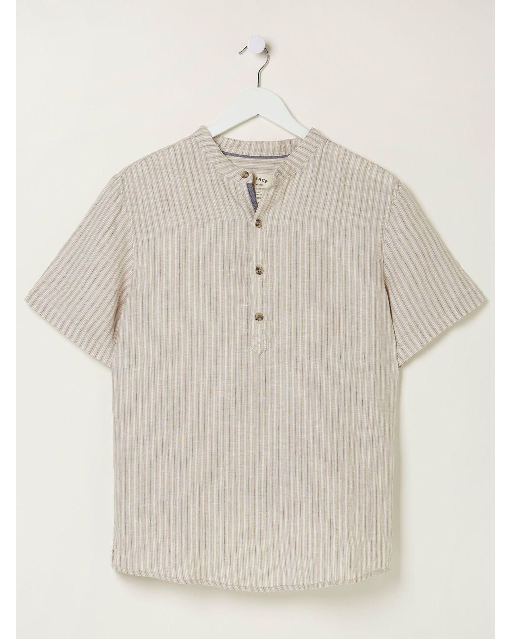 FatFace Gray Stripe Pop Over Linen Shirt for men