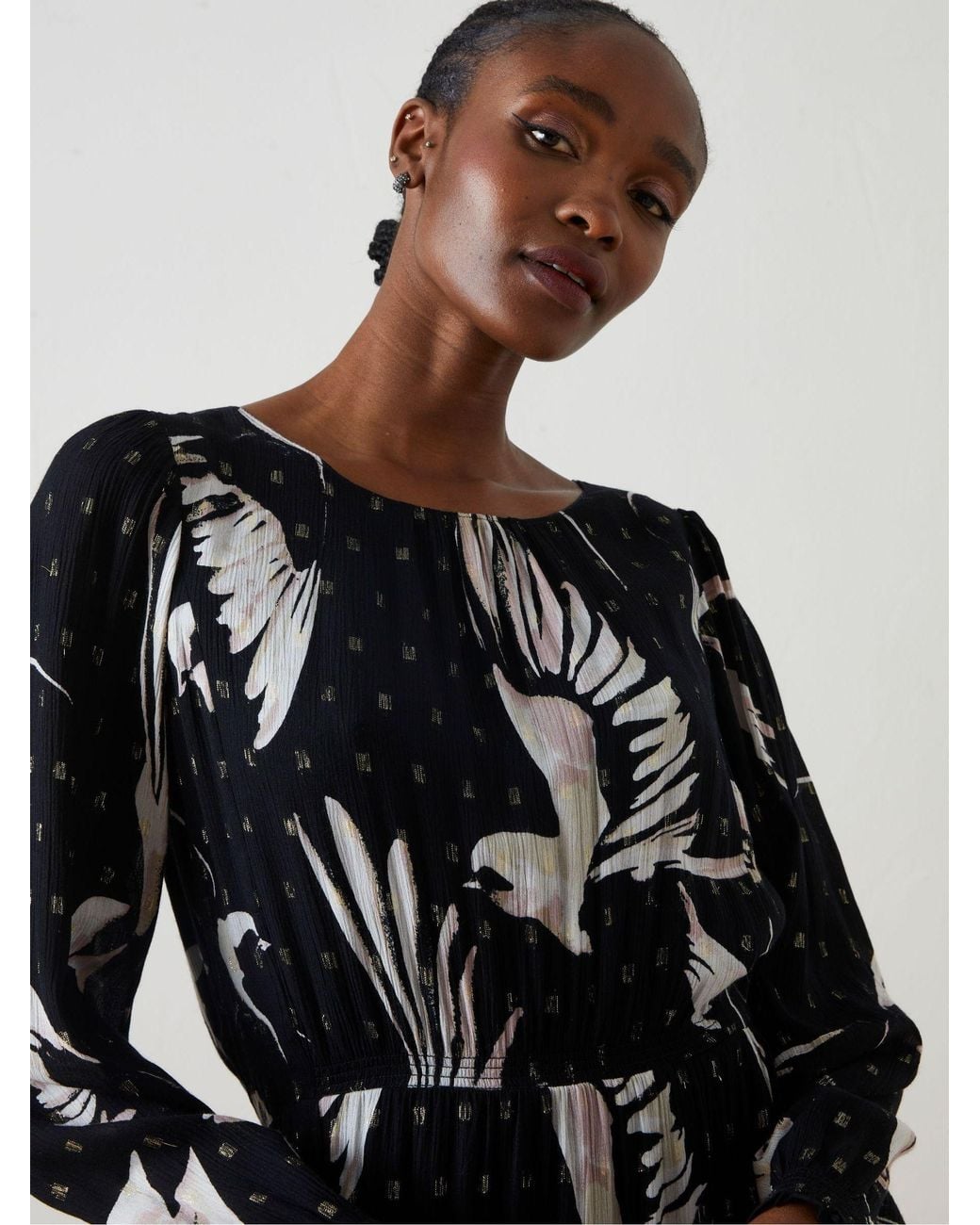 FatFace Black Elaine Swallow Print Midi Dress