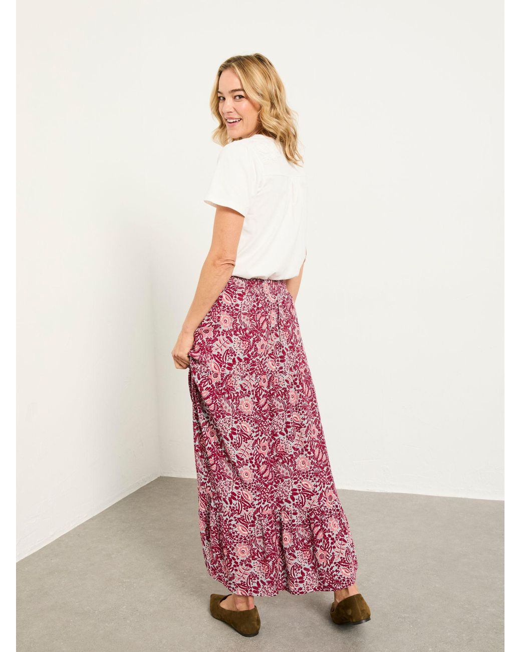 FatFace Red Anika Midi Skirt