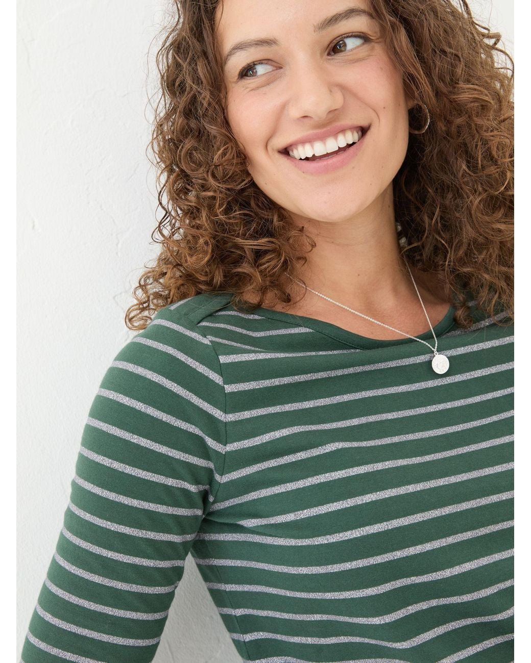 FatFace Green Sparkle Breton T-Shirt