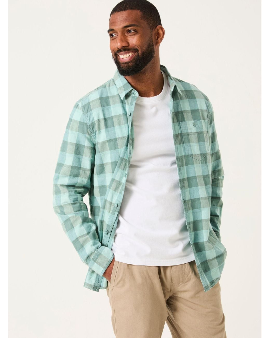 FatFace Green Brent Long Sleeve Buffallo Overdye Check Shirt for men