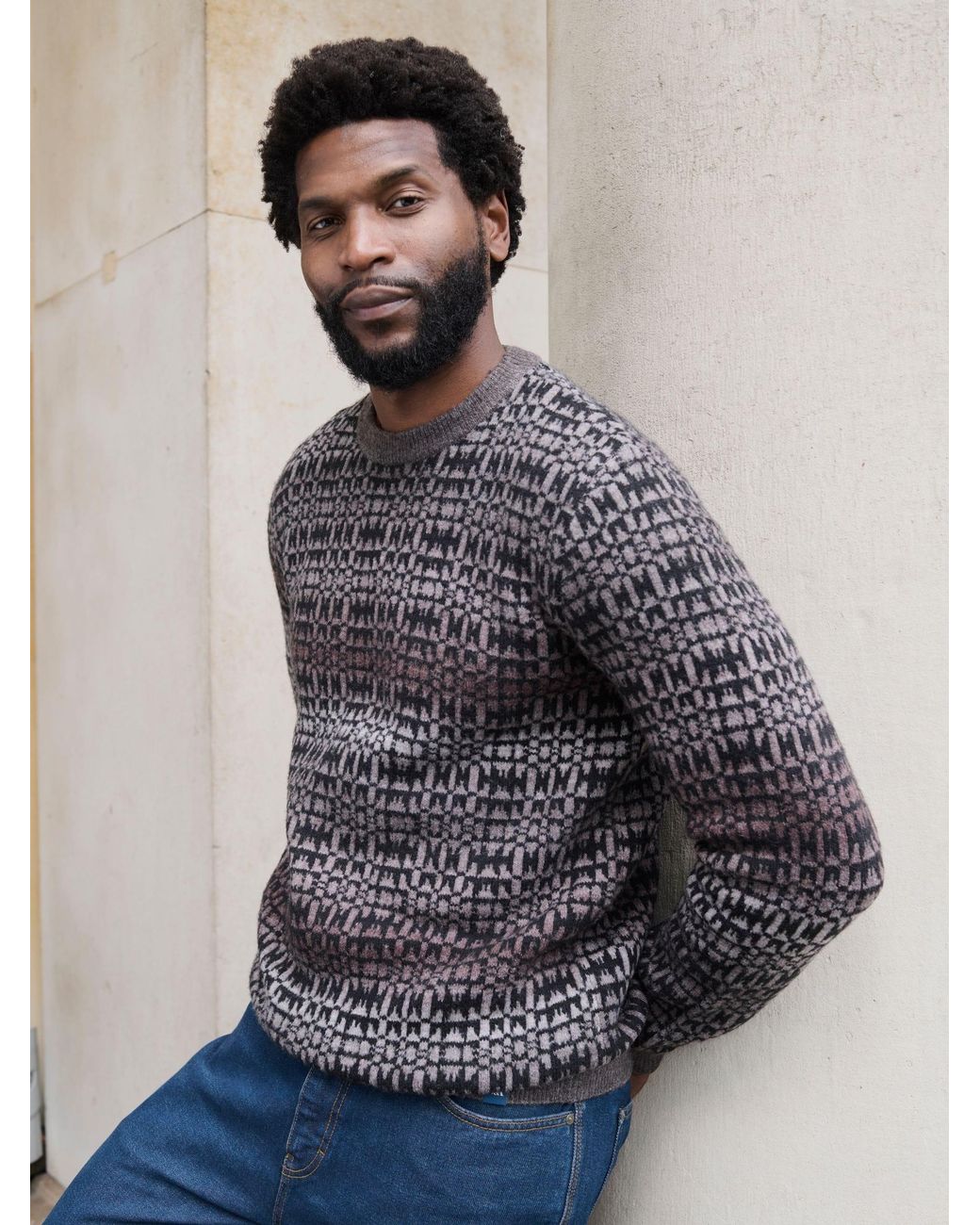 FatFace Natural Blanket Ombre Knitted Crew Neck Jumper for men