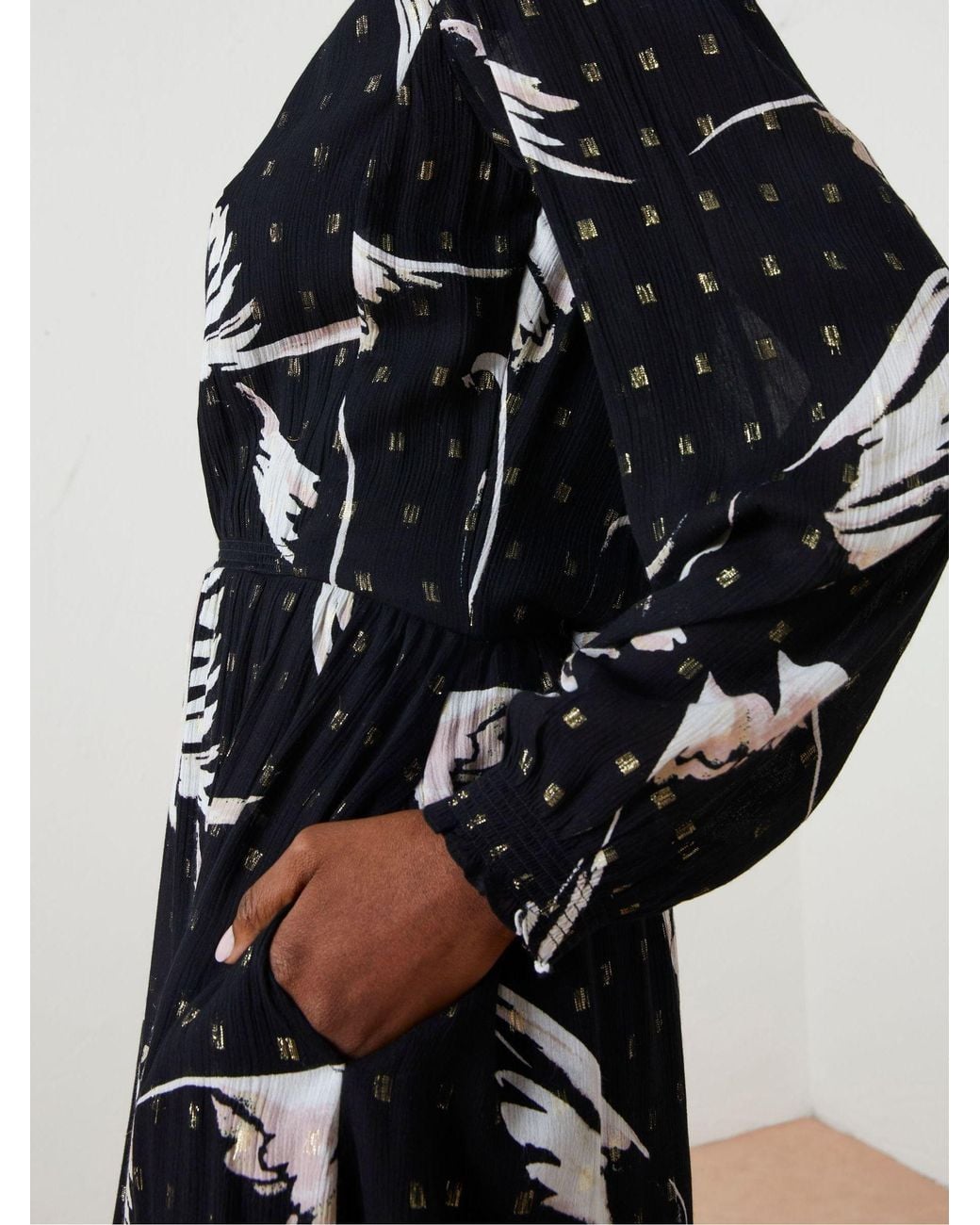 FatFace Black Elaine Swallow Print Midi Dress
