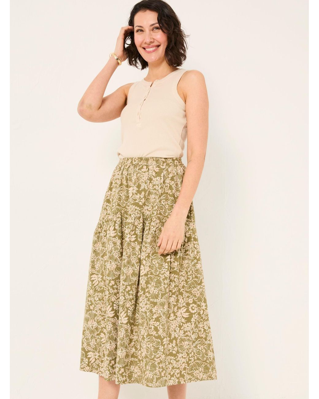 FatFace Natural Fatface Betty Midi Skirt