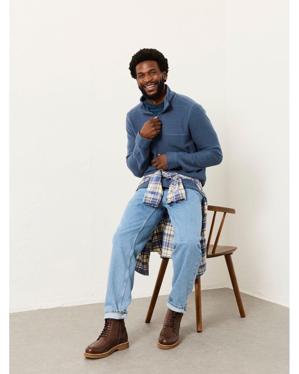 FatFace Blue Trescowe Quarter Neck Sweat for men