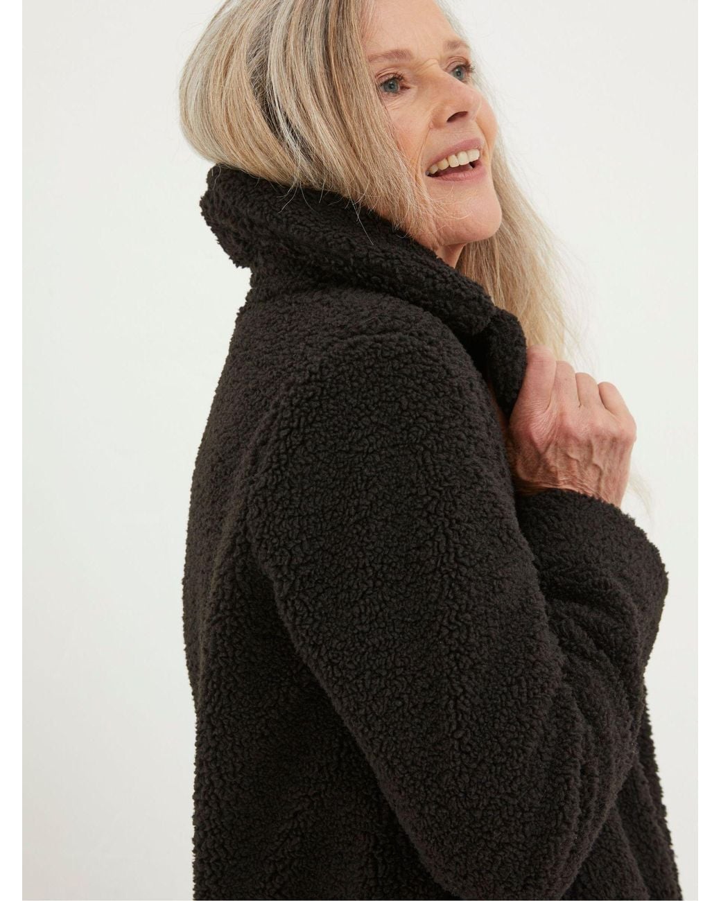 FatFace Black Mylah Teddy Longline Coat