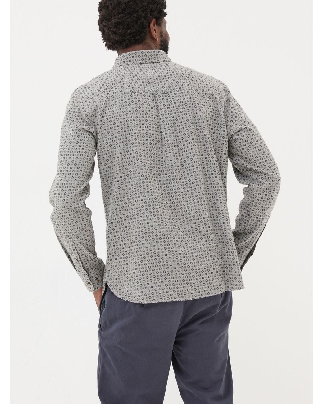 FatFace Gray Long Sleeve Geo Print 100% Cotton Shirt for men