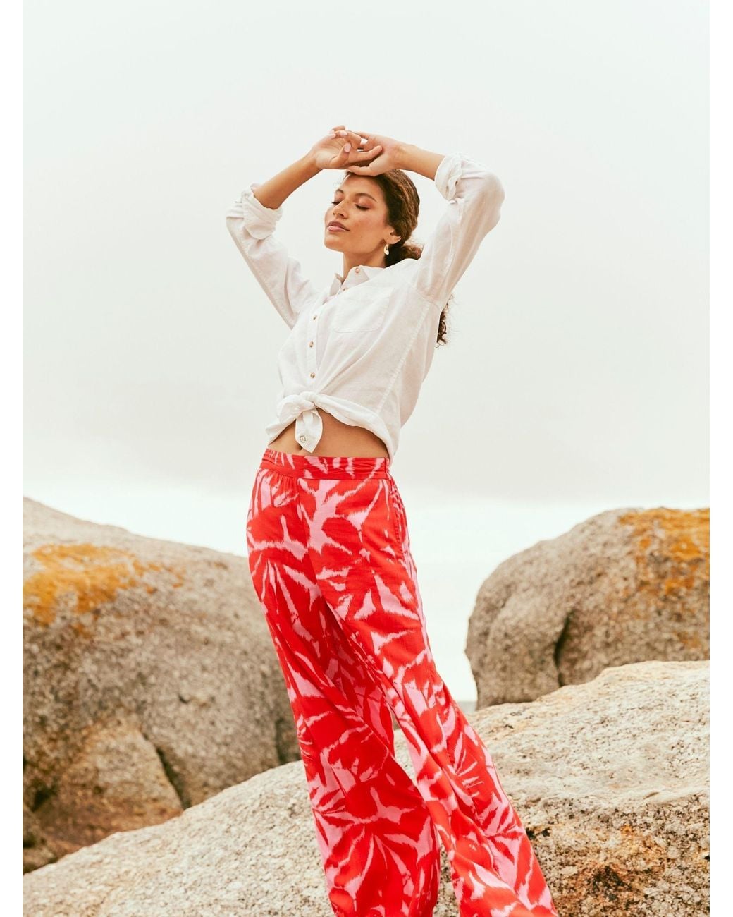 FatFace White Ikat Leaves Palazzo Trousers