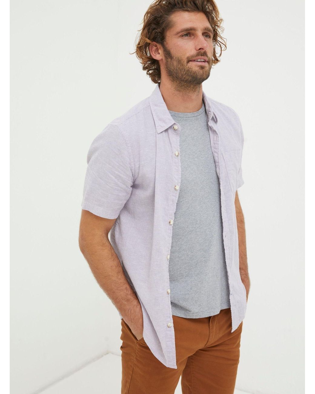 FatFace White Fatface Bugle Micro Stripe Shirt for men