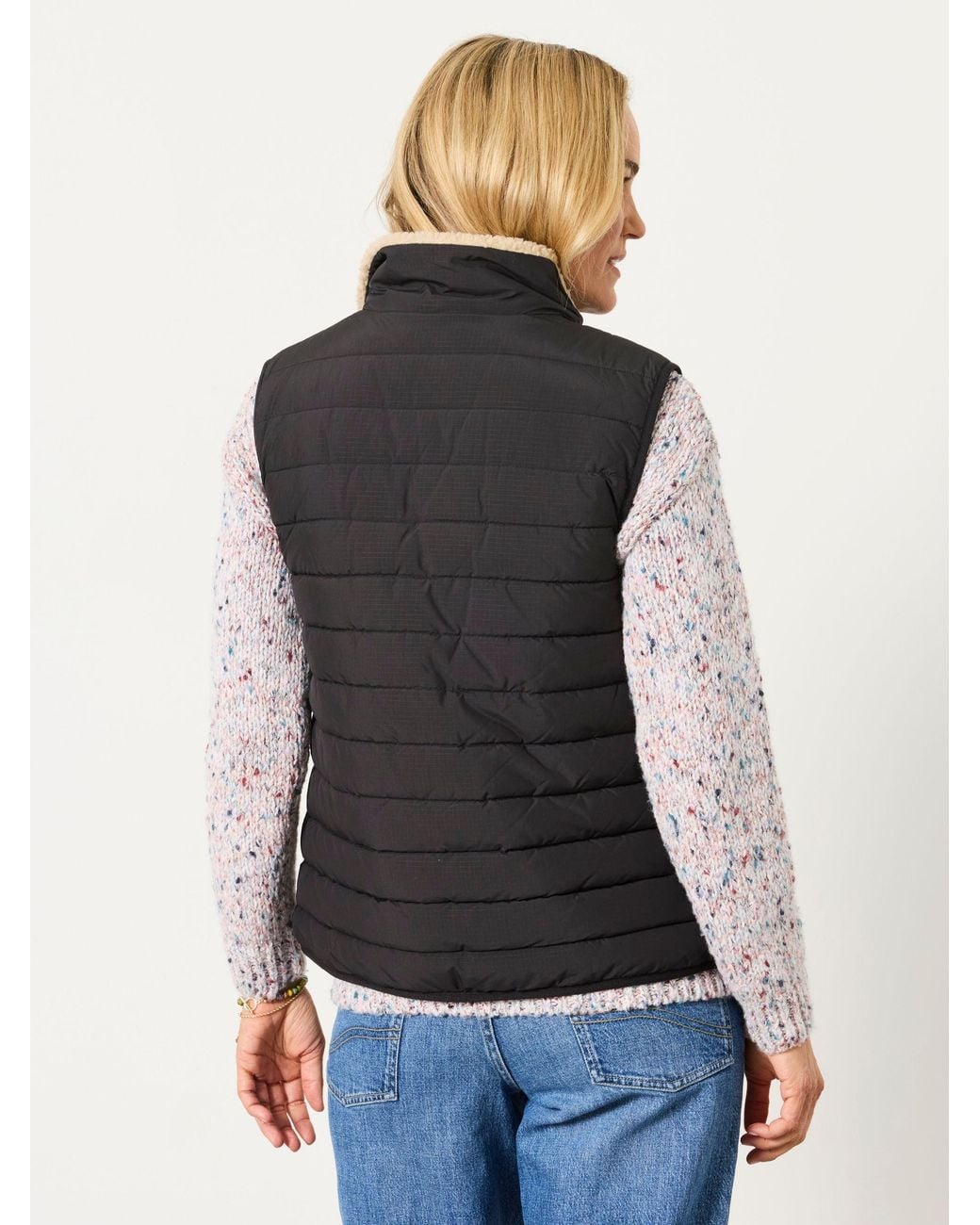 FatFace Natural Luna Reversible Padded Borg Fleece Gilet