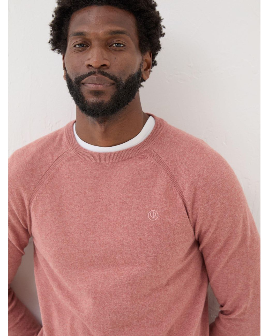 FatFace Red Rye Fine Gauge Knitted Crew Neck Jumper for men