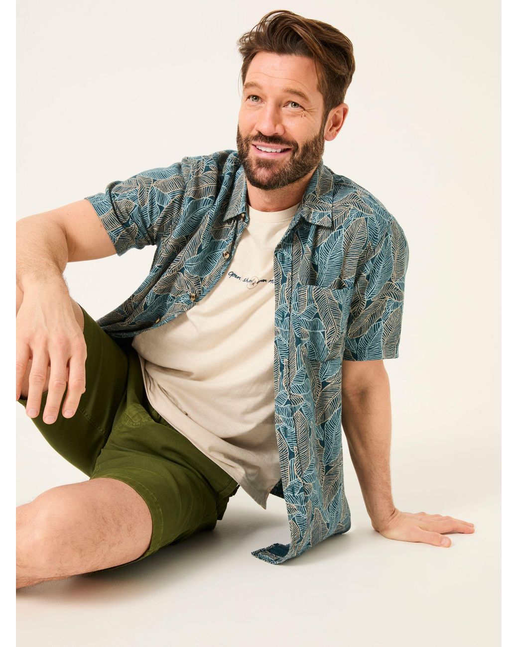 FatFace Green Short Sleeve Leaf Print Shirt for men