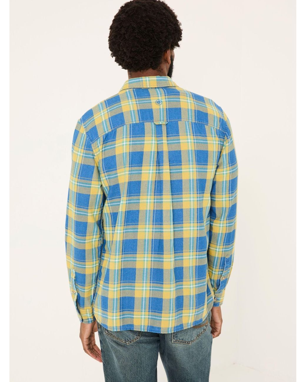 FatFace Blue Long Sleeve Mead Check Shirt for men