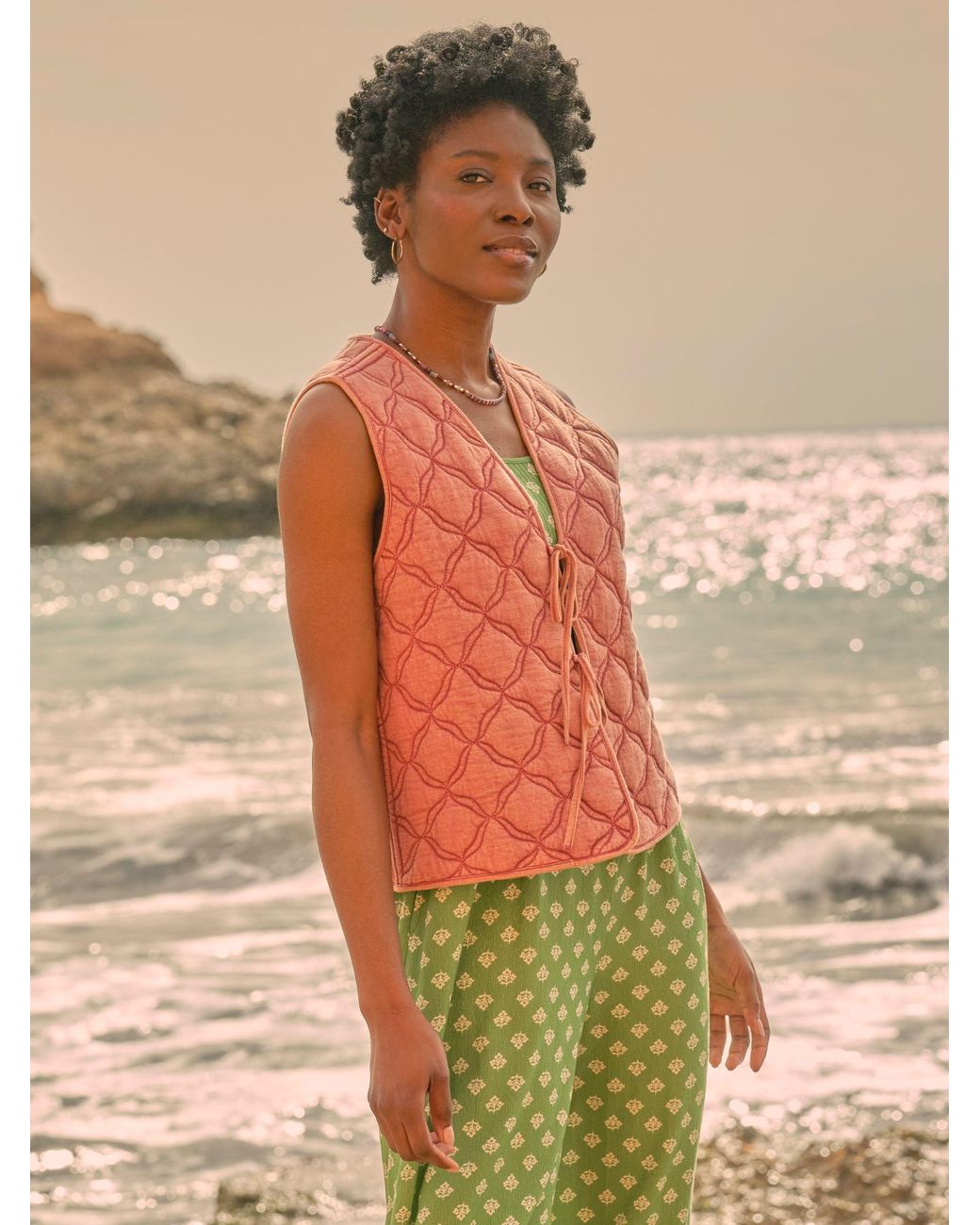 FatFace Multicolor Quilted Tie Front Waistcoat