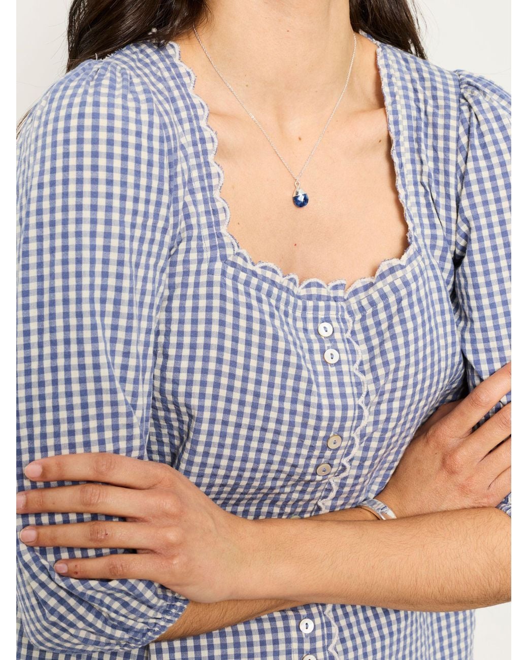 FatFace Blue Sofia Petite Gingham Blouse