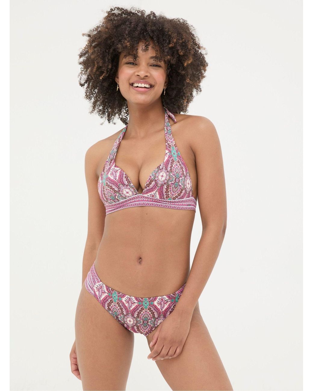 FatFace Pink Cody Detail Paisley Bikini Top