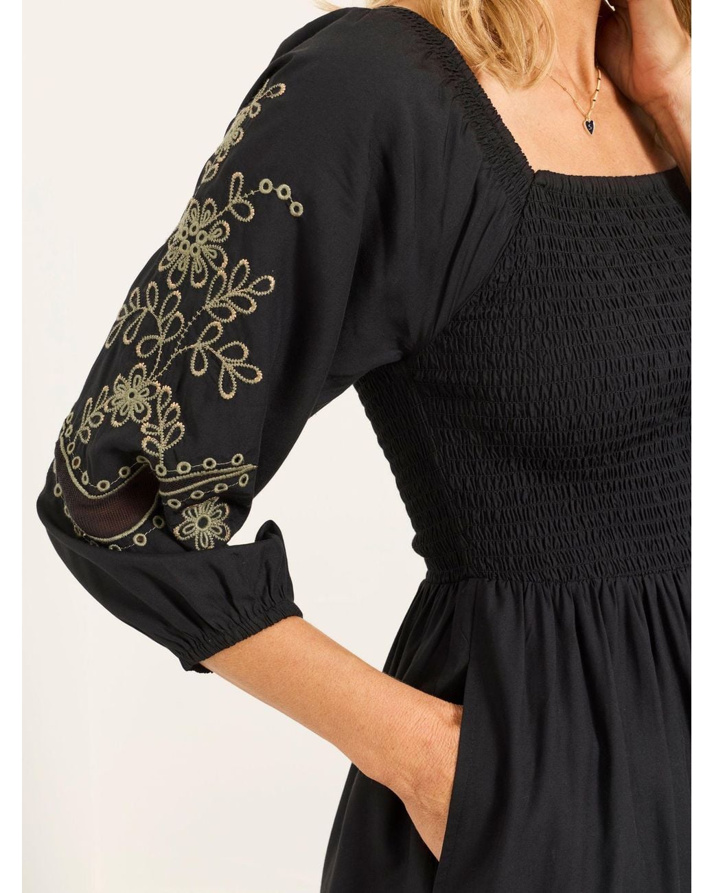 FatFace Black Fatface Embroidered Midi Dress