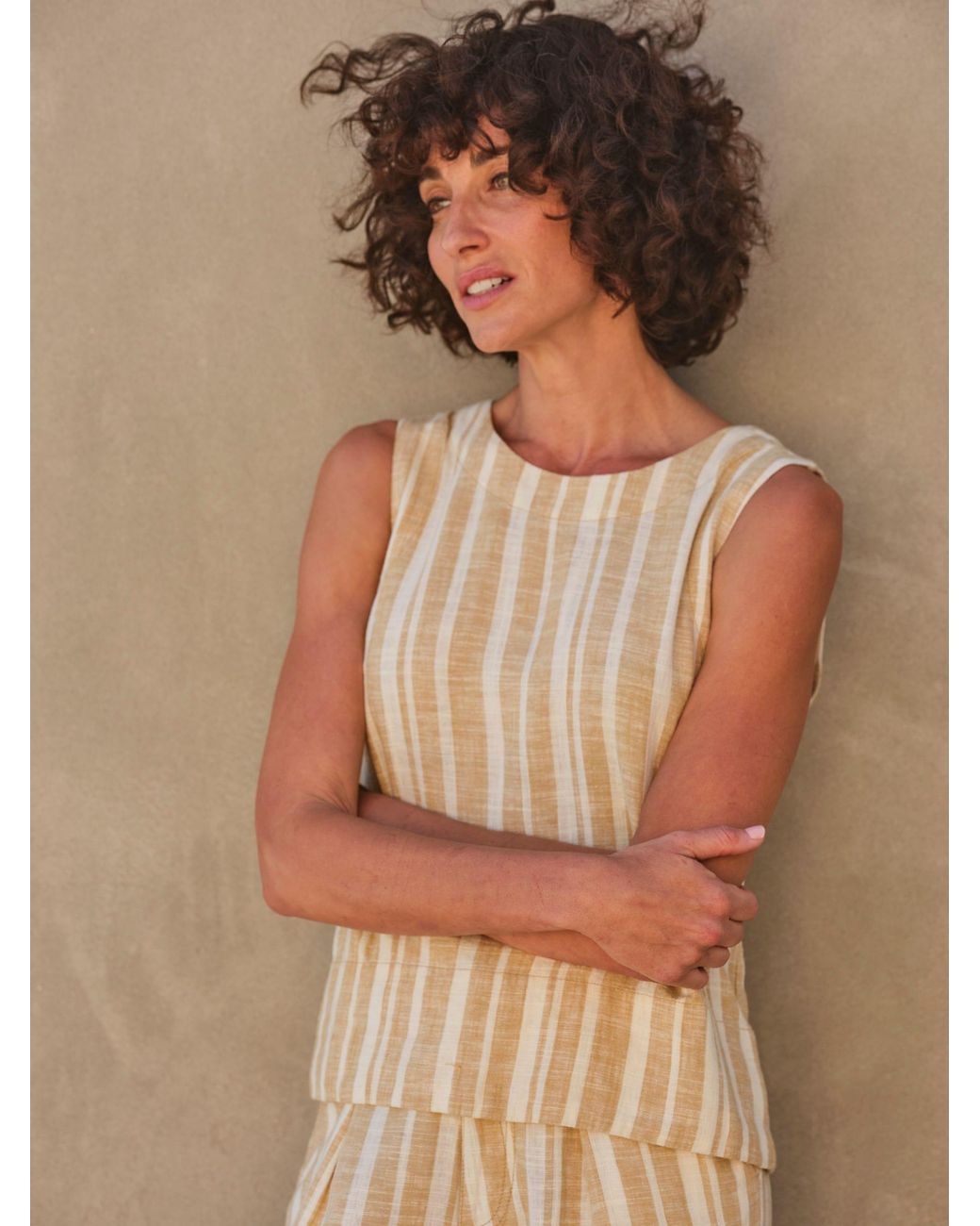 FatFace Brown Aditi Linen Blend Top