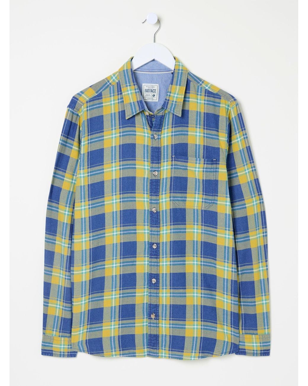FatFace Blue Long Sleeve Mead Check Shirt for men